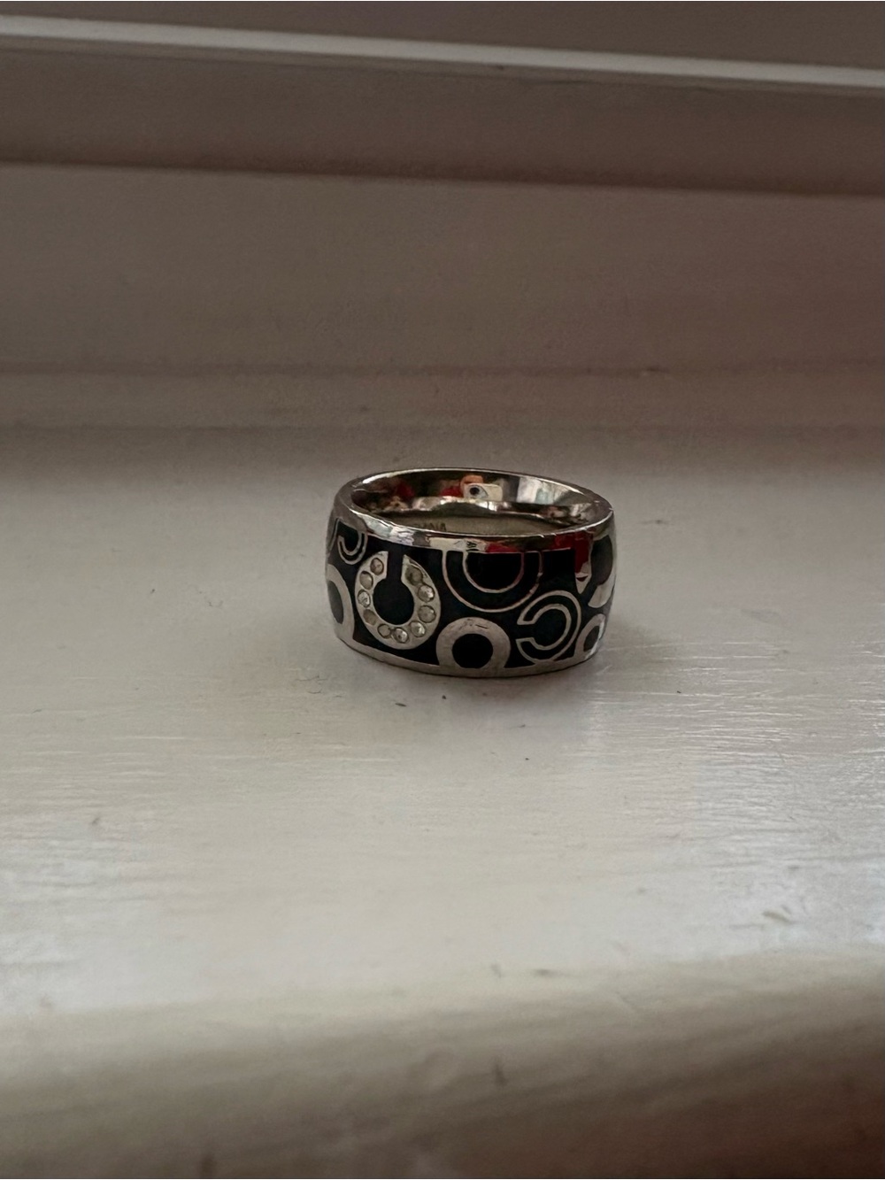 Coach Black and Silver Circle Motif Ring